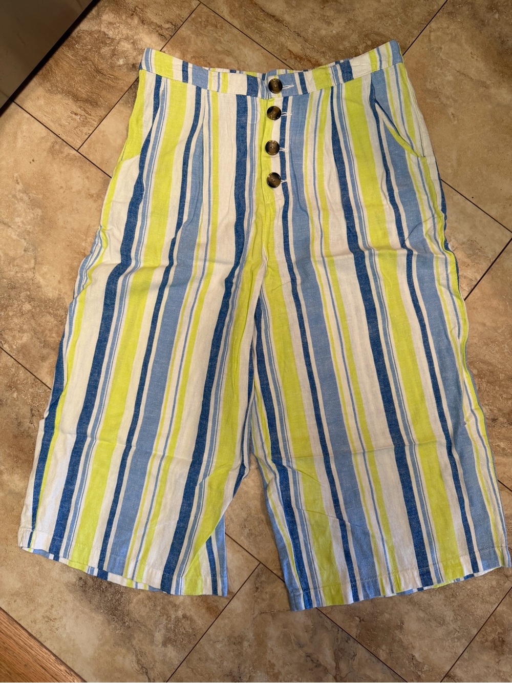 a.n.a Striped Blue, Lime and White Women’s Flat Front Shorts